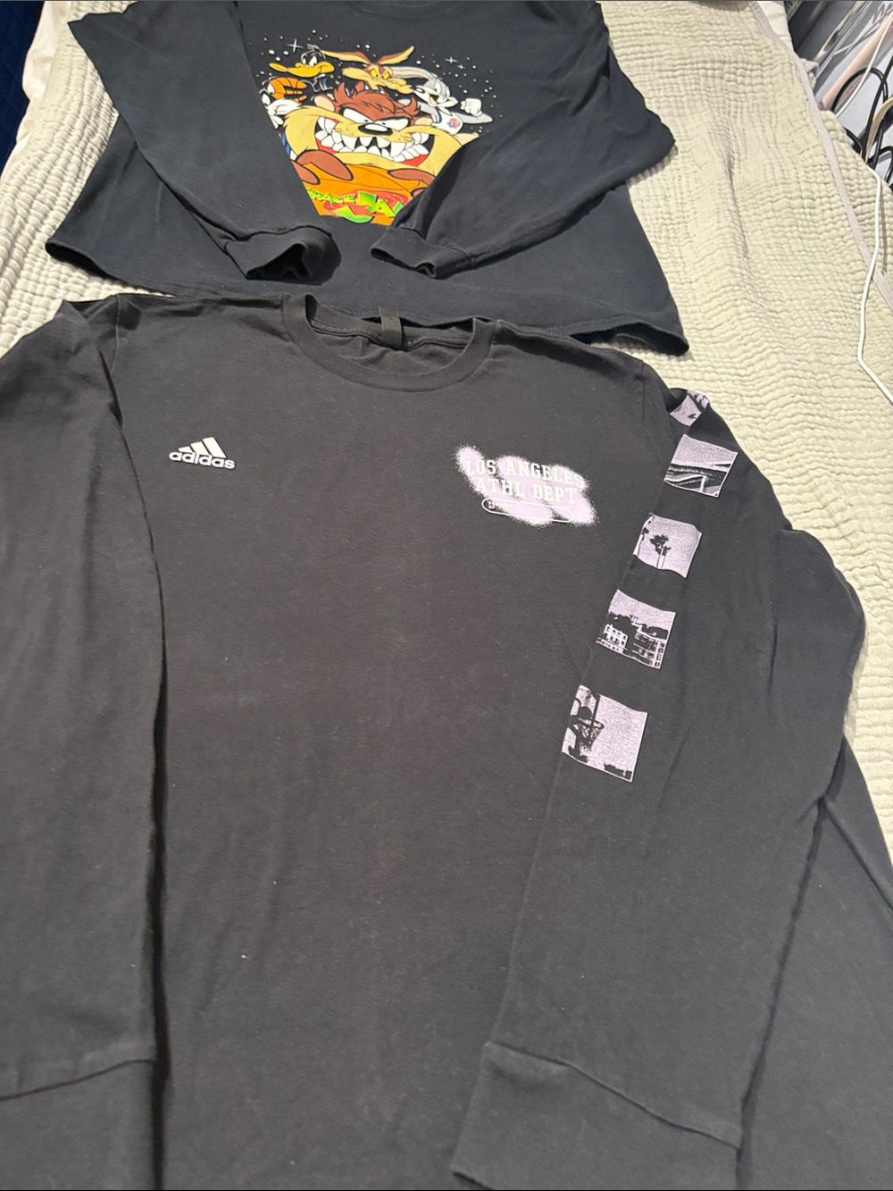 adidas Long Sleeve Tee with Los Angeles Photo-Strip  and Space jam set  of 2